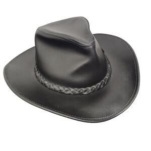 VTG Henschel Leather USA Hat Black XL Braid Western Cowboy Rock Gothic Soft